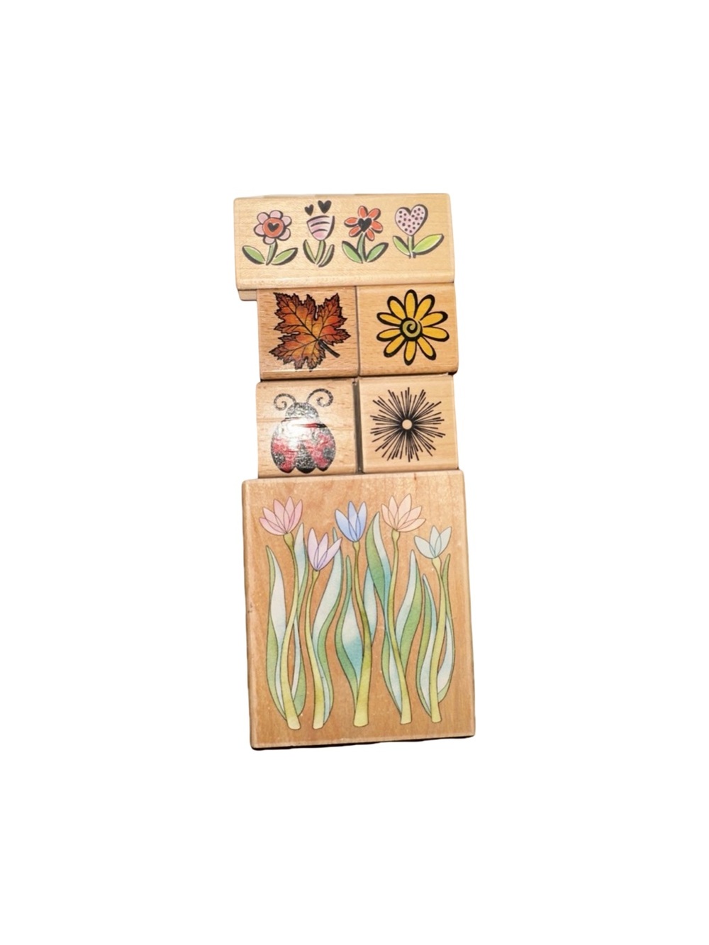 Floral Nature Rubber Stamp Bundle Flowers Leaf Ladybug Sunburst Crafting Lot